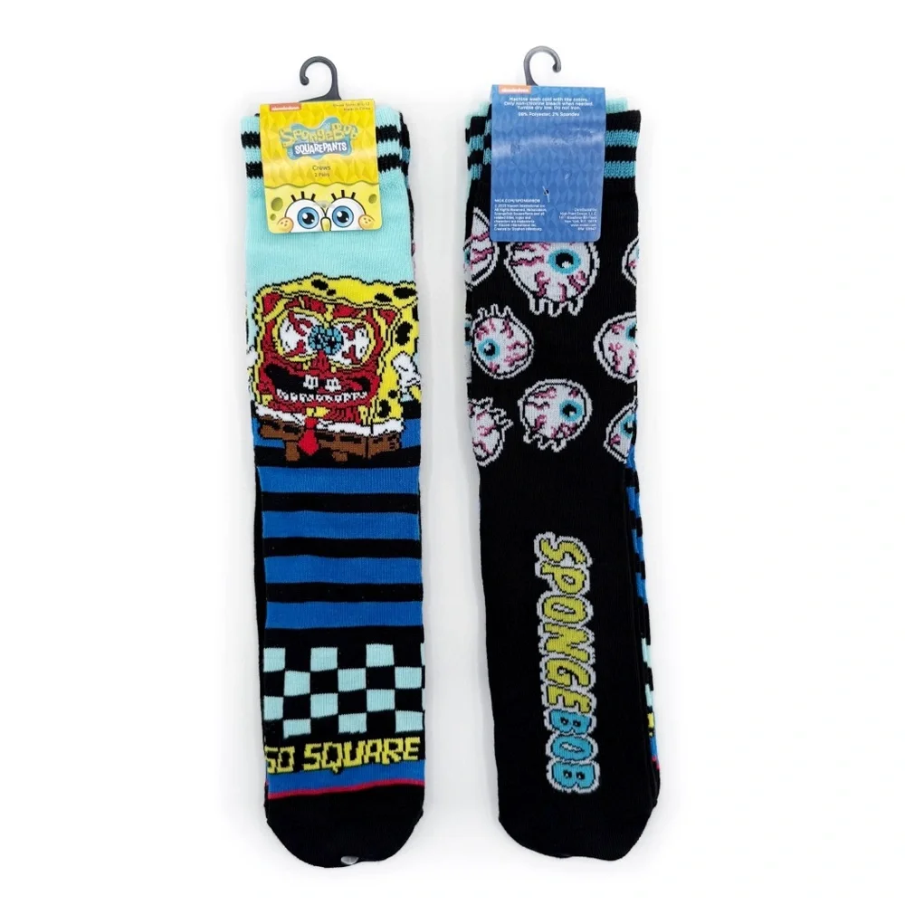 SpongeBob SquarePants Crew Socks Mens Womens Nickelodeon Black Blue Y2K Fun Gift